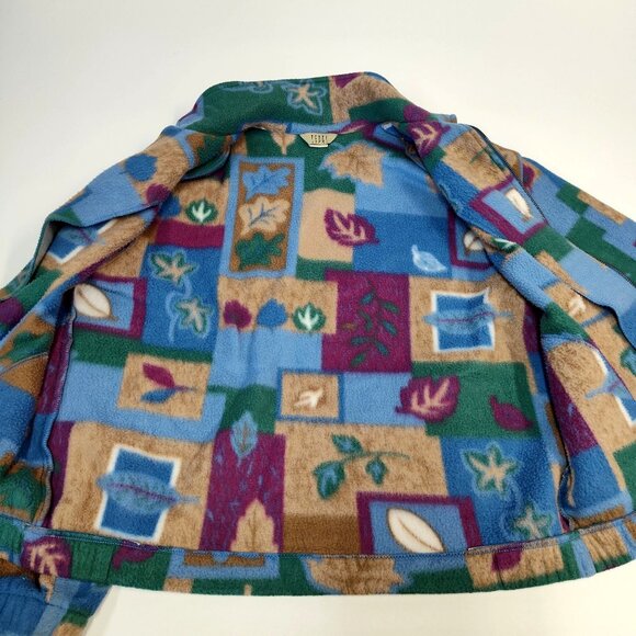 Teddi Petite XL Fleece Jacket Multicolored Leaf & Geometric Pattern Shoulder Pad - Picture 5 of 10